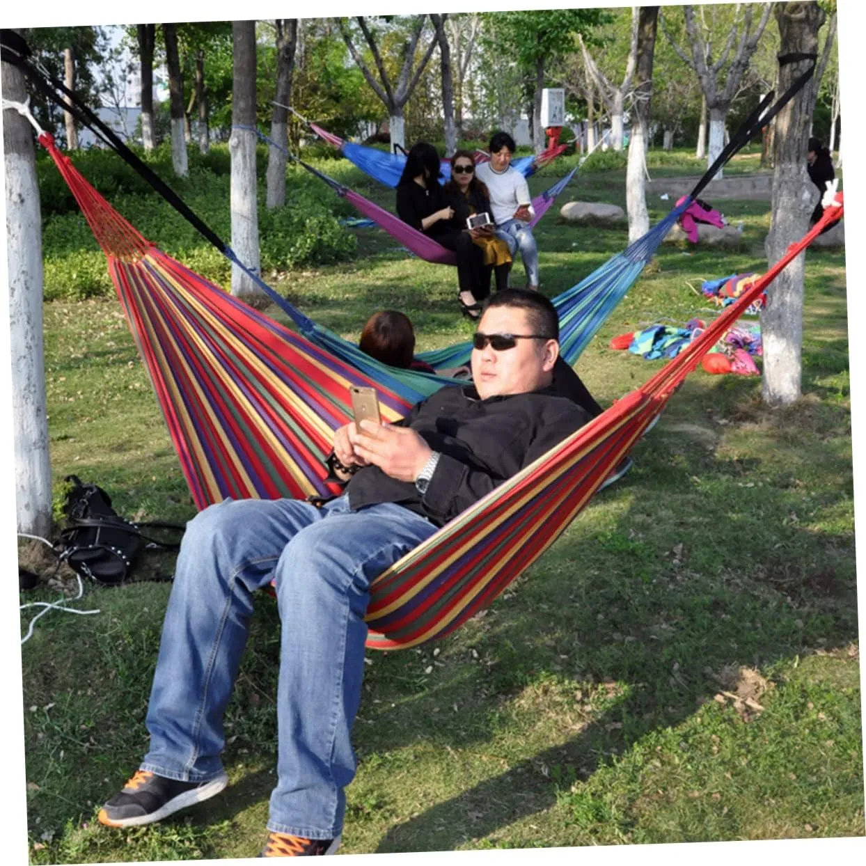 1 Set Canvas Hammock Patio Hammock Outdoor Hammock Double Hammock Hammack Outdoor Hammock Indoor Hammock Tent Hammock for Camping Hammock for Outside Portable The Swing Travel (Red 260X150CM)