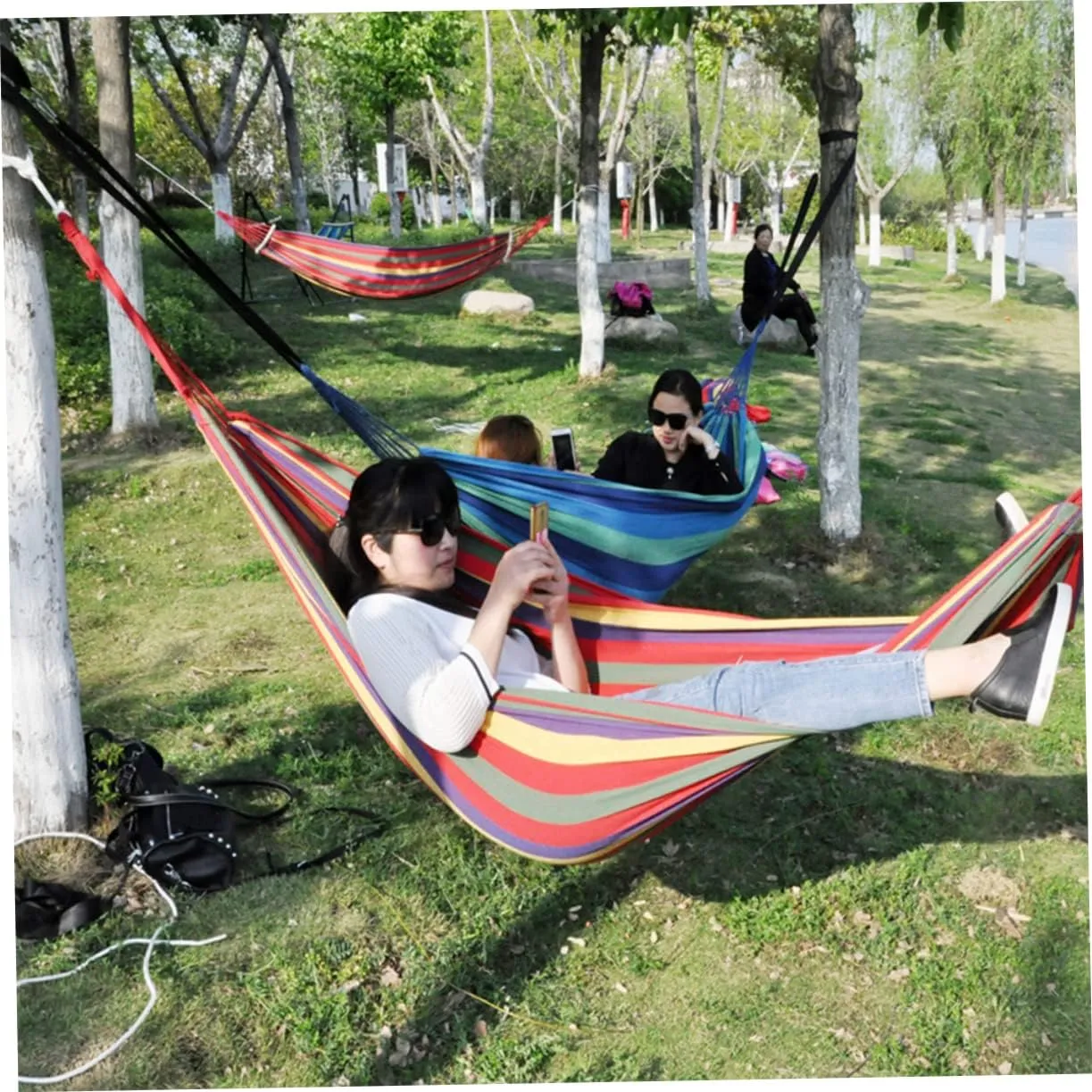 1 Set Canvas Hammock Patio Hammock Outdoor Hammock Double Hammock Hammack Outdoor Hammock Indoor Hammock Tent Hammock for Camping Hammock for Outside Portable The Swing Travel (Red 260X150CM)