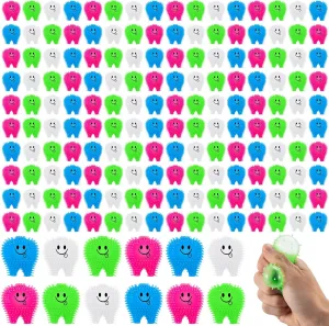 100 Pcs Mini Tooth Toy Fidget Stress Relief Puffer Squeezy Toys Birthday Party School, 2 Inch