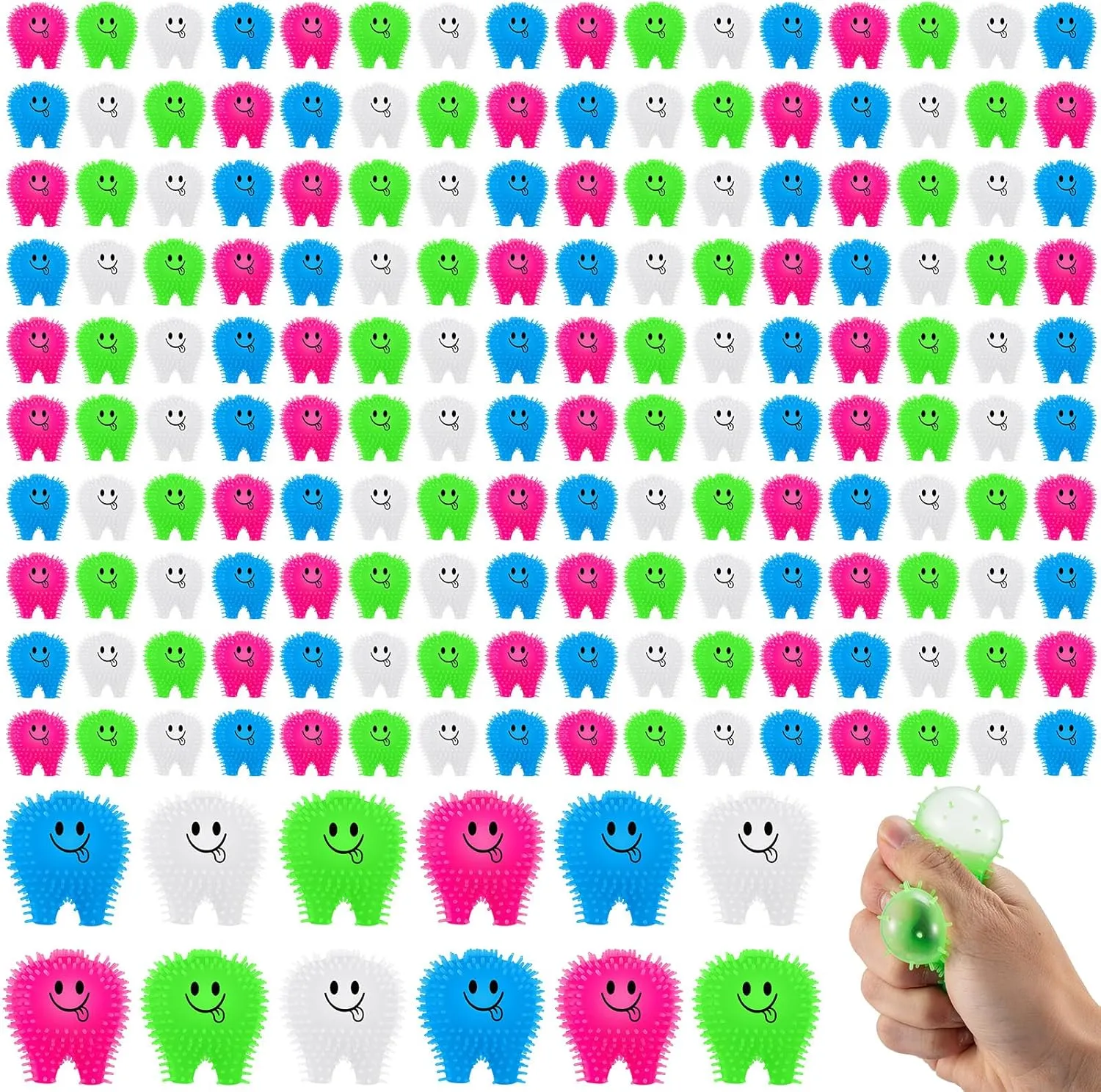 100 Pcs Mini Tooth Toy Fidget Stress Relief Puffer Squeezy Toys Birthday Party School, 2 Inch