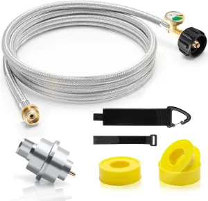 10ft Propane Fuel Filter with Gauge and Hose, Luxiv Stainless Braided Propane Adapter Hose with Detachable F273699 Fuel Filter for Mr Heater Buddy/Big Buddy, QCC1/Type1 Propane Adapter Filter