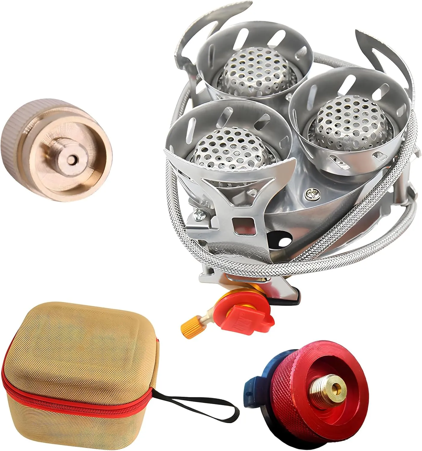 11000W Windproof Camping Gas Stove, Camping Gas Stove with 1LB Propane Tank Adapter, Piezo Ignition Carry Case, Portable Collapsible Stove Burner for Outdoor Backpacking Hiking and Picnic