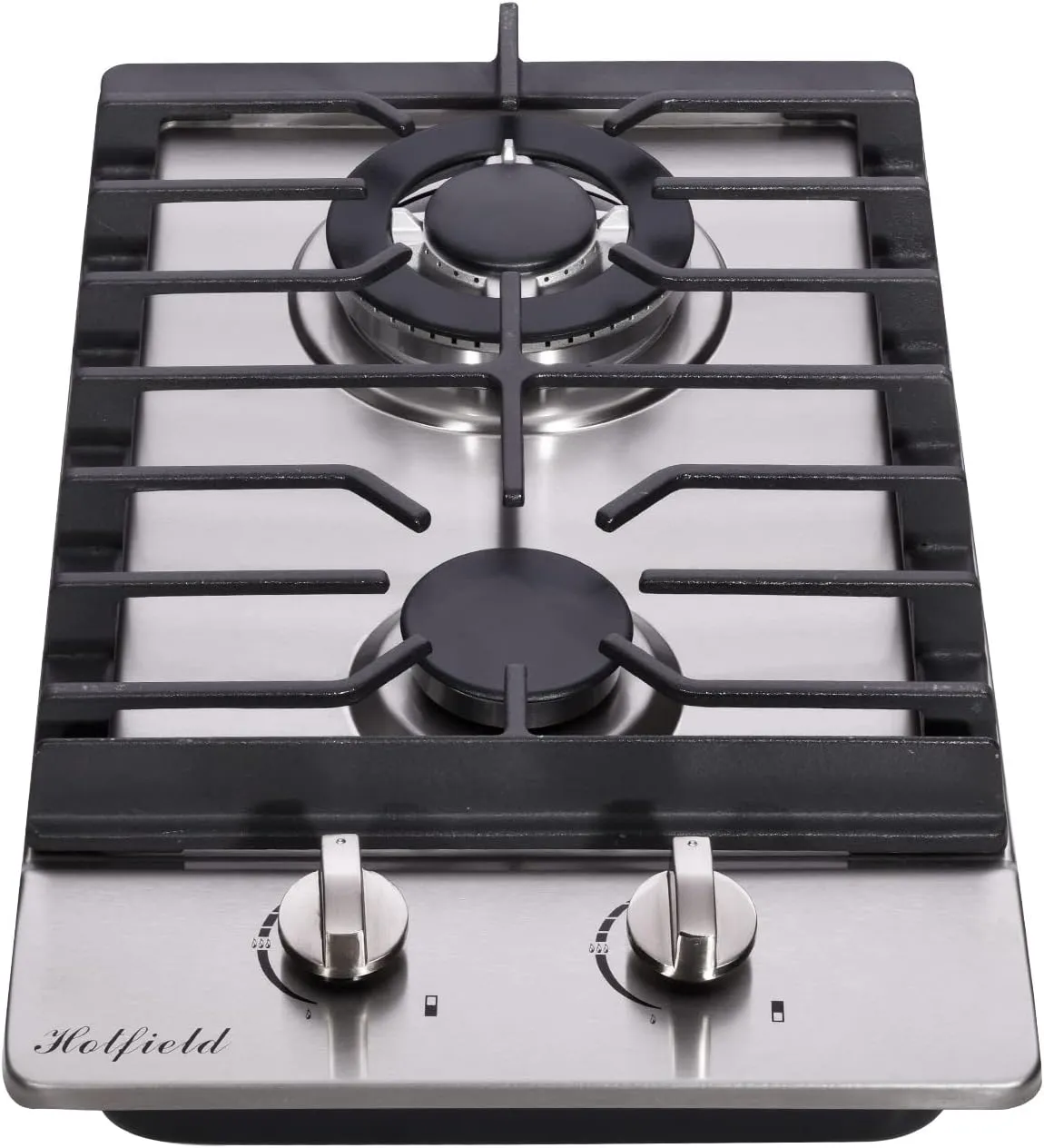 12 Inch Gas Cooktop, Built-in 2 High Efficiency Burners Stainless Steel Gas Stove Top LPG/NG Convertible Dual Fuel Cooker