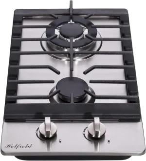 12 Inch Gas Cooktop, Built-in 2 High Efficiency Burners Stainless Steel Gas Stove Top LPG/NG Convertible Dual Fuel Cooker