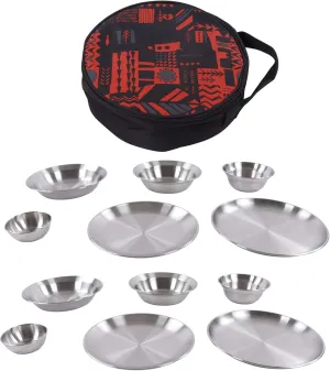 12 Piece Camping Dinnerware Set, Complete Messware Kit with Storage, Stainless Steel Plates and Bowls, to, for Outdoor Hiking and Camping