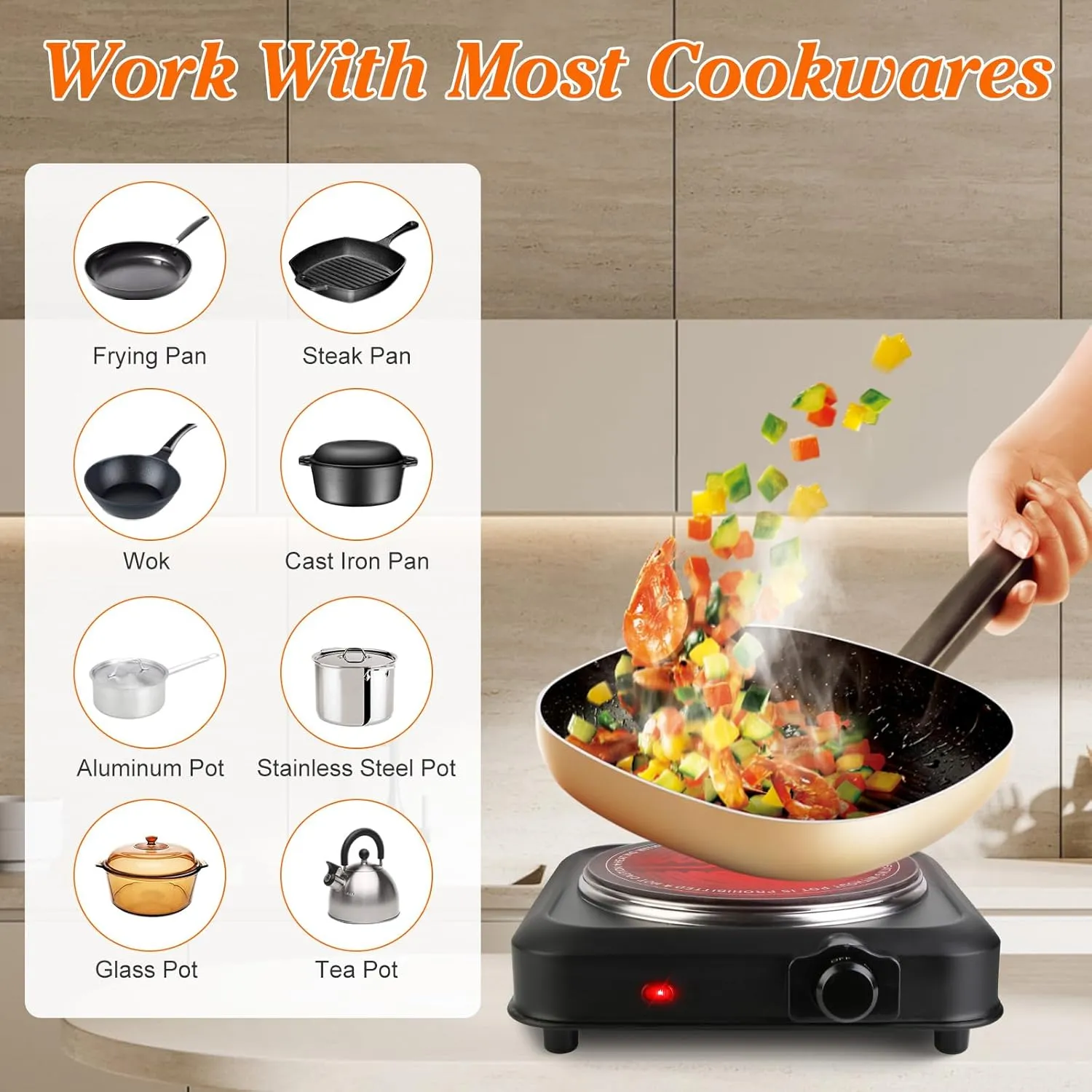 1200W Electric Infrared Single Burner, Single Hot Plate with Stepless Temperature Adjustments, Portable Counter Single Stove with 7.5” Glass Cooktop for Home RV Camp Cooking