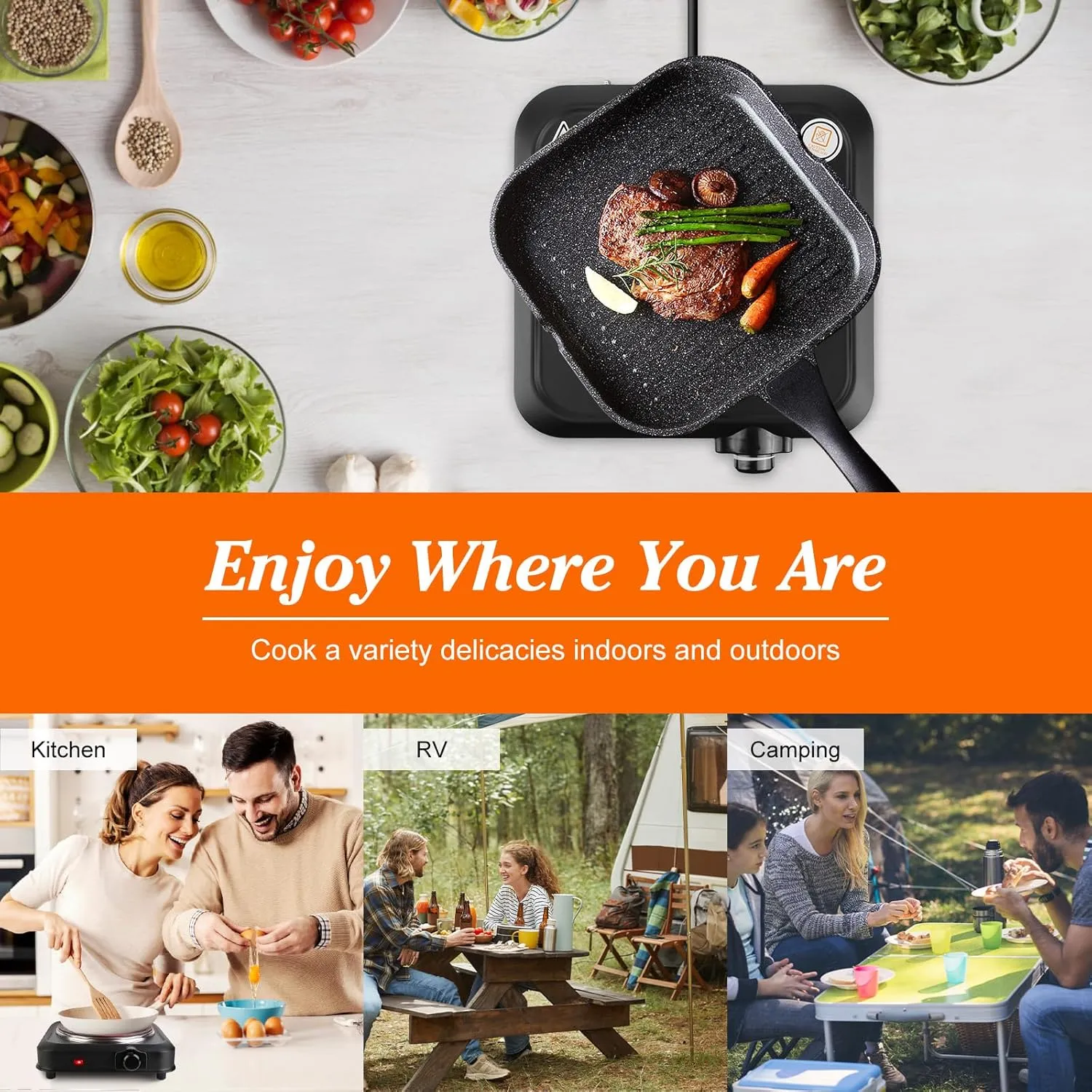 1200W Electric Infrared Single Burner, Single Hot Plate with Stepless Temperature Adjustments, Portable Counter Single Stove with 7.5” Glass Cooktop for Home RV Camp Cooking