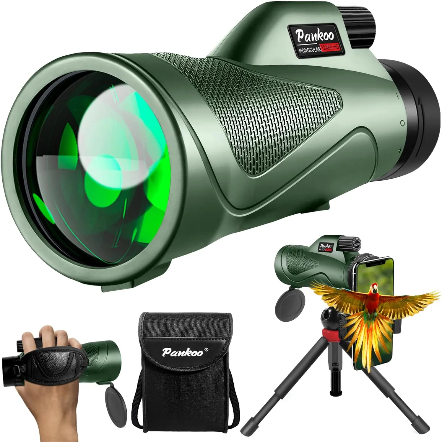 12x60 Monocular Telescope High Powered with Smartphone Adapter Tripod and Portable Bag, Larger Vision Monoculars for Adults with BAK4 Prism & FMC Lens, Suitable for Bird Watching Hiking Travel