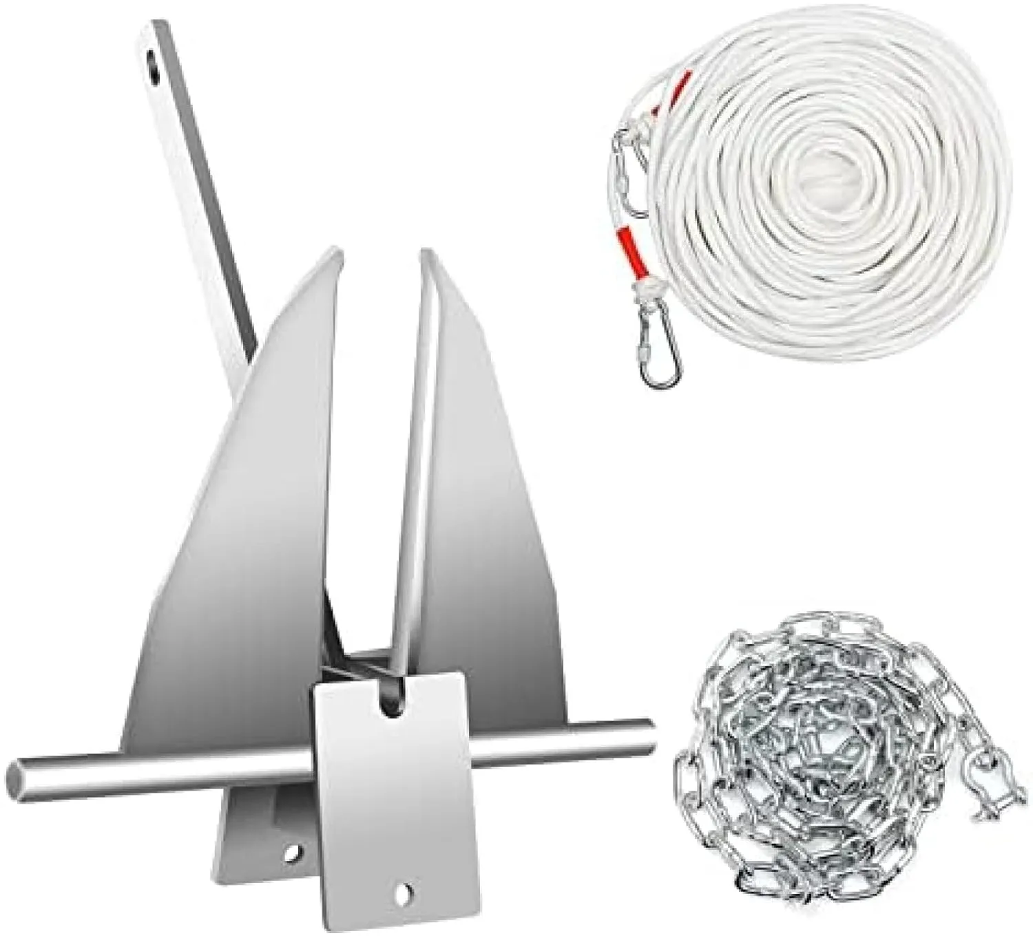 13LB Boat Anchor Kit, Fluke Style Anchor, Hot-Dipped Galvanized Steel, Kit Includes Galvanized Fluke Anchor, Anchor Chain,Rope, Shackles,Boat Anchors for 15'-23' Boats,13lb