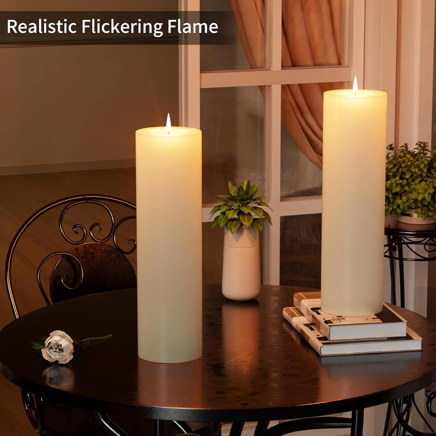 14" x 4" Large Outdoor Candle with Timer Waterproof Flickering LED Flameless Candle Battery Operated with Remote Fake Pillar Candle Realistic for Patio Porch Lantern, Ivory 1 Pack