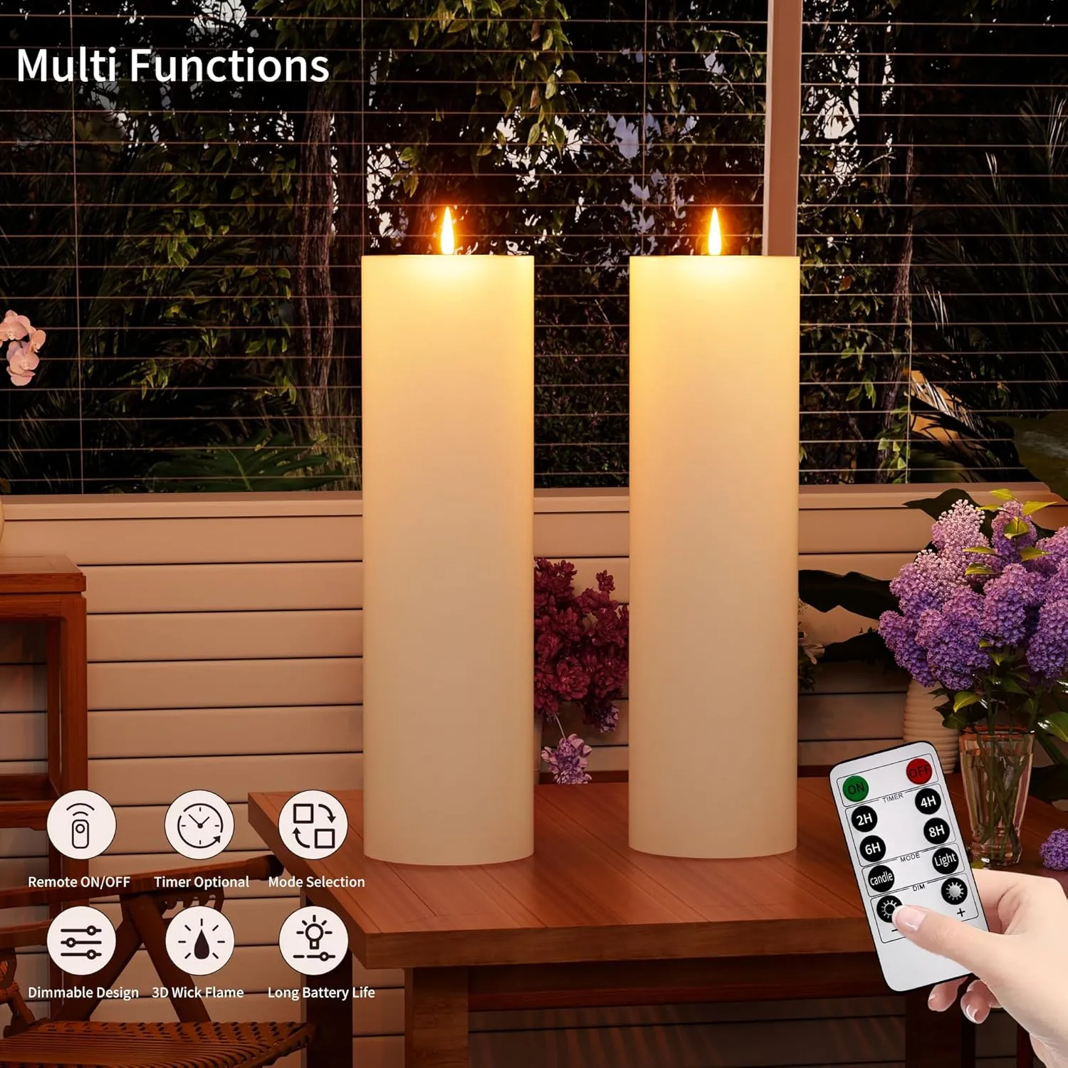 14" x 4" Large Outdoor Candle with Timer Waterproof Flickering LED Flameless Candle Battery Operated with Remote Fake Pillar Candle Realistic for Patio Porch Lantern, Ivory 1 Pack