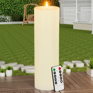 14" x 4" Large Outdoor Candle with Timer Waterproof Flickering LED Flameless Candle Battery Operated with Remote Fake Pillar Candle Realistic for Patio Porch Lantern, Ivory 1 Pack