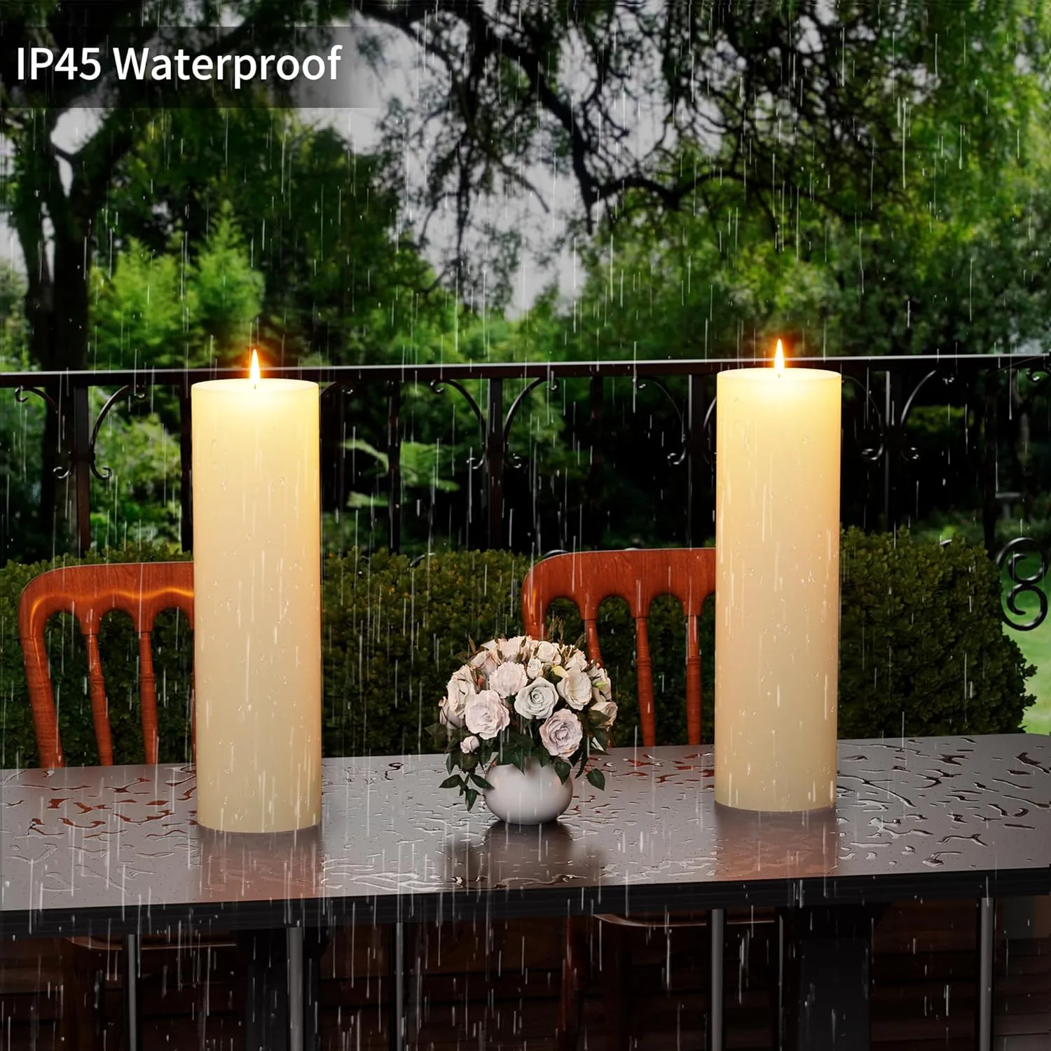 14" x 4" Large Outdoor Candle with Timer Waterproof Flickering LED Flameless Candle Battery Operated with Remote Fake Pillar Candle Realistic for Patio Porch Lantern, Ivory 1 Pack