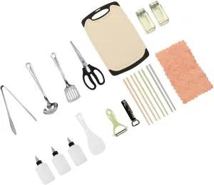 15PCS Stainless Steel Camping Cooking Utensils Set, Compact Camp Kitchen Organizer with Storage Bag for Family Picnics, Beach Outings, and Hiking
