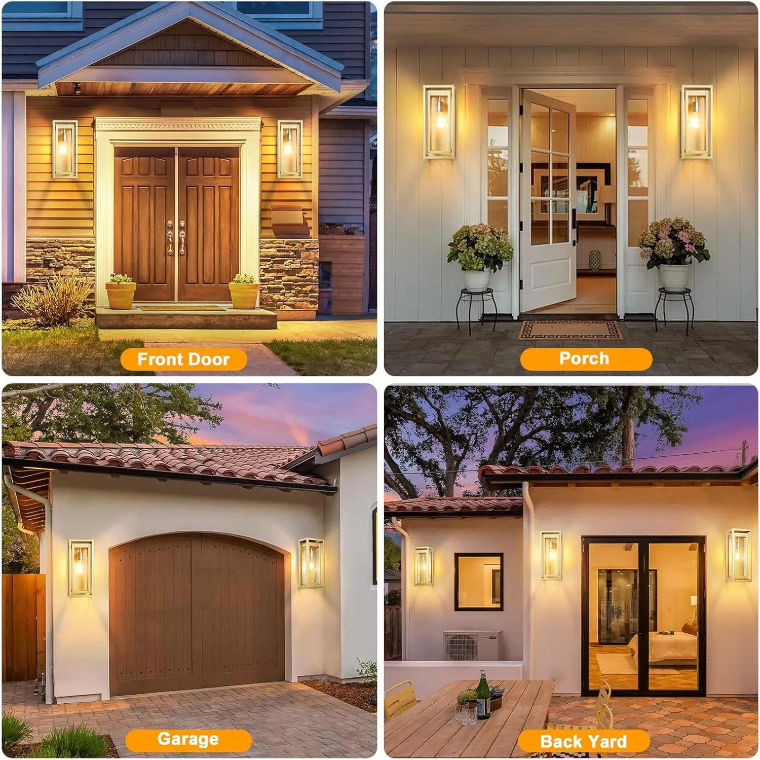 15" Large Gold Outdoor Light Fixture Wall Mount, 2 Pack Waterproof Outdoor Sconces, Modern Wall Lights with Clear Glass Shade for Front Door, Porch, Garage