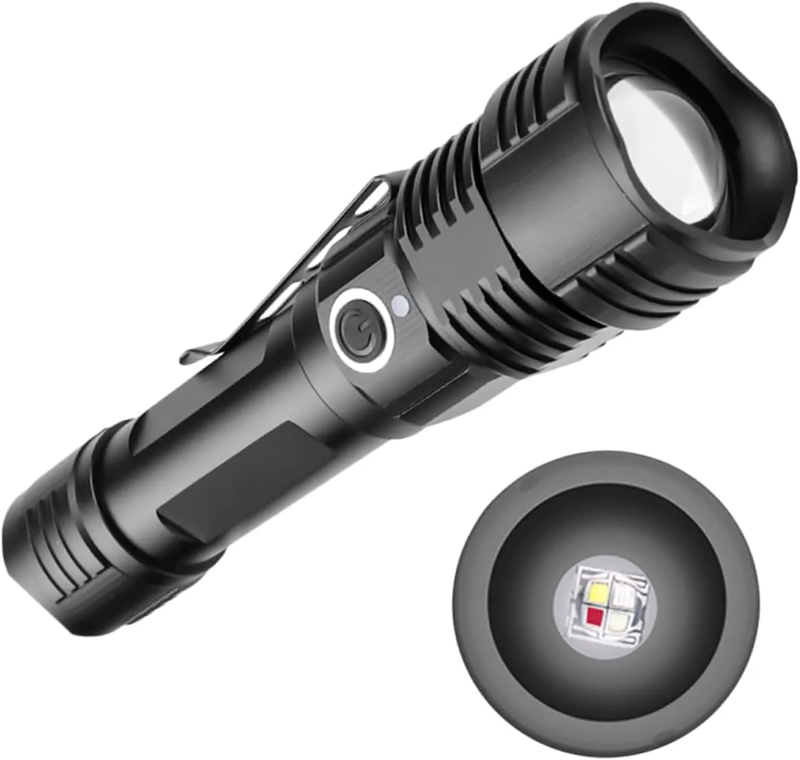 1pc Adjustable Led Flashlight Modes Outdoor Torch for Camping Hiking Hunting USB Rechargeable Telescopic Lightweight Black