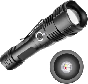1pc Adjustable Led Flashlight Modes Outdoor Torch for Camping Hiking Hunting USB Rechargeable Telescopic Lightweight Black