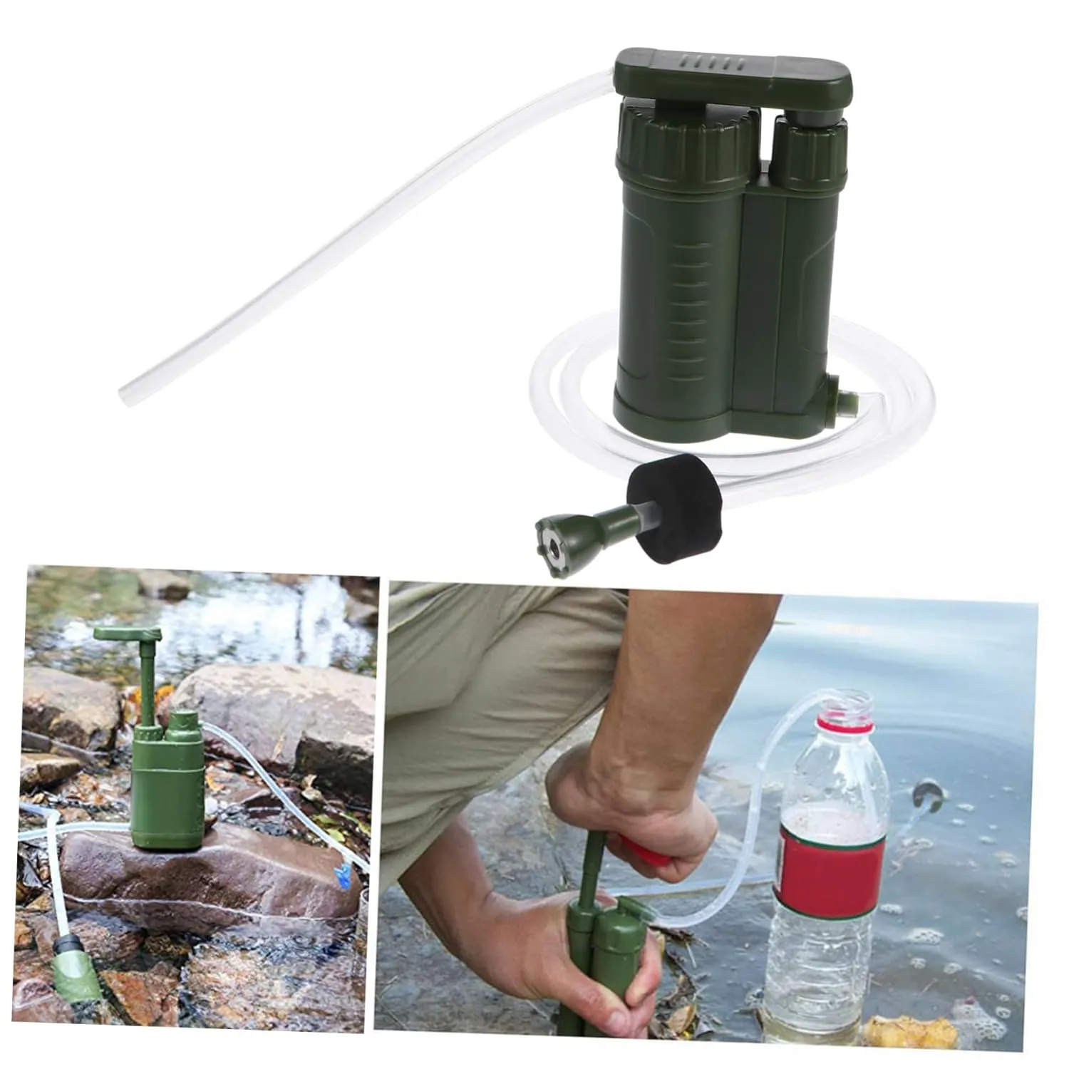 1pc Water Purifier Pump Water Filter Emergency Camping Hand Pump Water Filtration Device Water Filtration System Portable Water Purifier Green