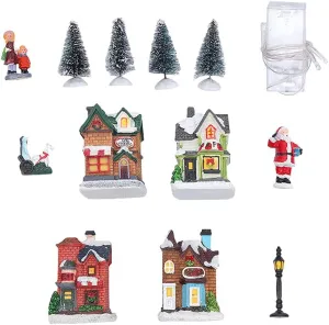1set Luminous House Ornament Christmas Led Lantern Home Accessories Christmas Scene Village Houses Town Christmas Led House Story Village Xmas Party Decor Furniture Miniature Resin