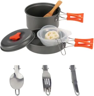 1Set Outdoor Cooking Pot for People Portable Camping Cookware with Essential Kitchen Tools Lightweight Picnic Cookset for Hiking Backpacking and