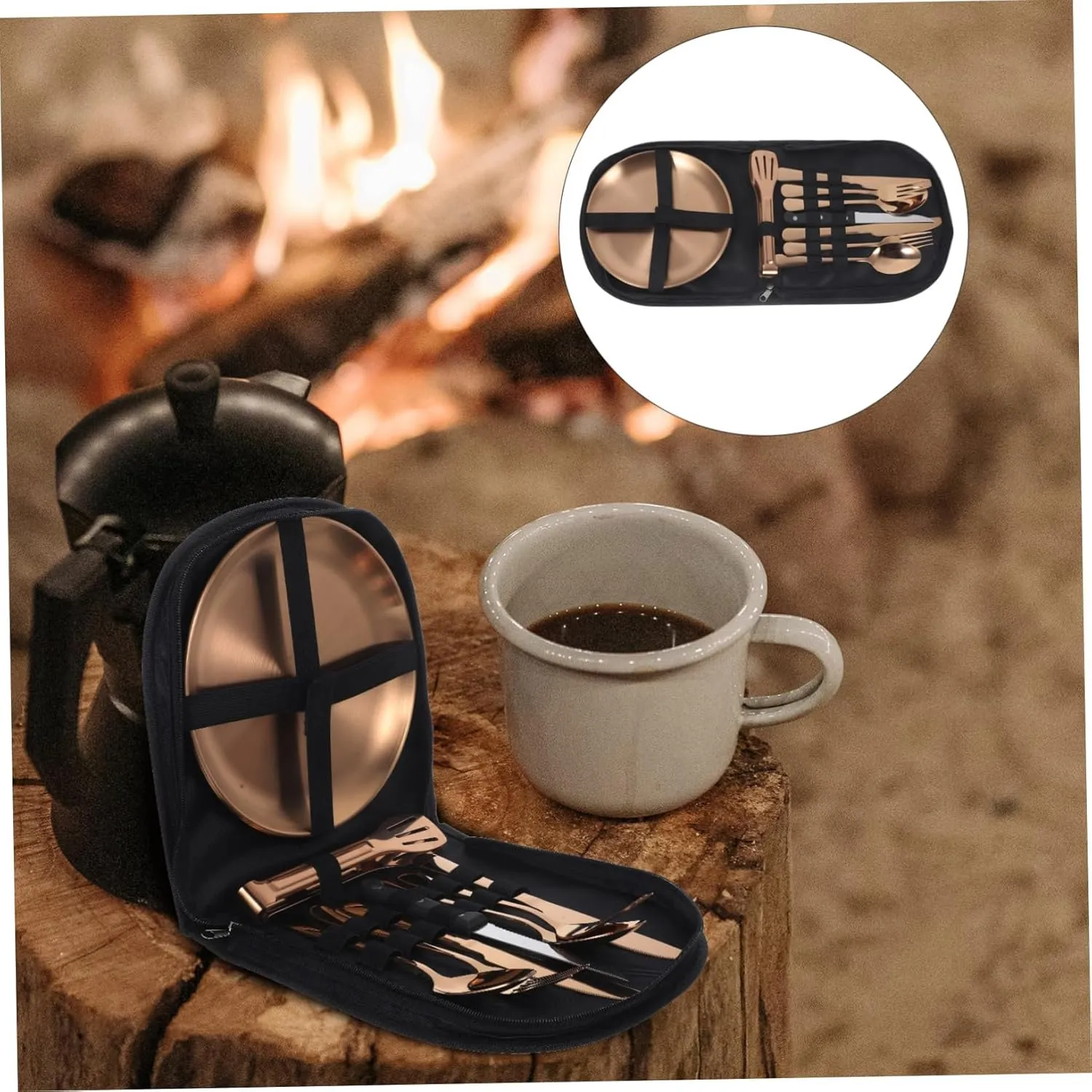 1set Portable Stainless Steel Camping Utensil with Storage Bag Silverware Kit for Outdoor Dining Ergonomic Design Easy to Carry for Hiking Picnics and Camping