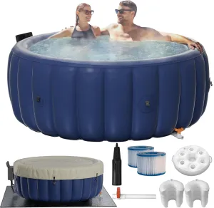 2-4 Person Inflatable Hot Tub, Portable Outdoor Spa with 146 Soothing Air Jets(73" x 28"), Portable Hot Tub with Cover and Heater Pump, Blue