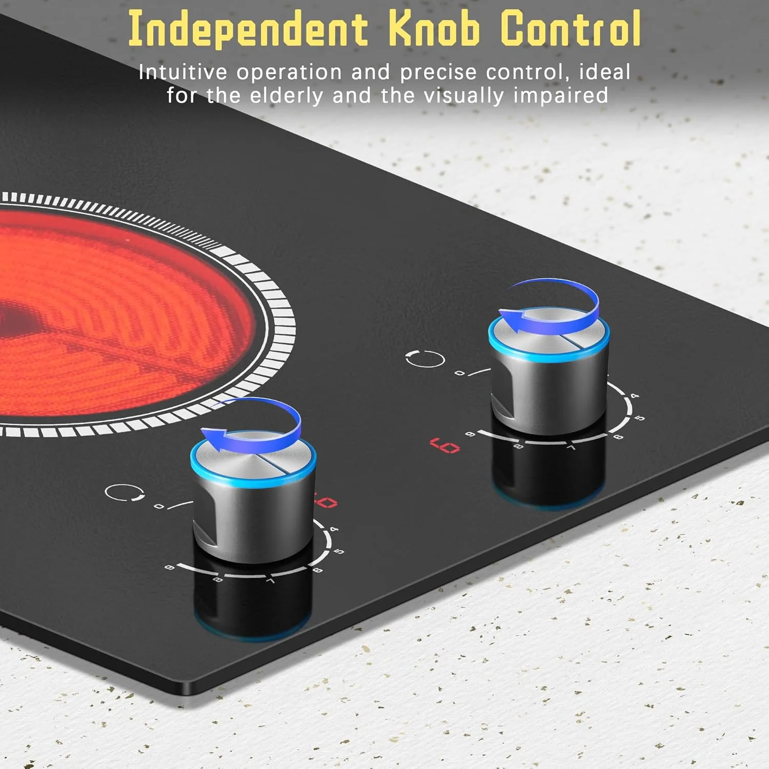 2 Burner Electric Cooktop, 12 Inch Electric Stove Top, 120V Stove Top Burner Knob Control, 2000W Countertop Stove with Timer, 9 Heating Levels, Overheat Protection, High-Temp Alarm Pladeca