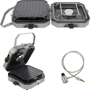 2 Burner Propane Camping Stove with Grill - CloudHand Foldable Camp Stove with 16,000 BTU, Two Adjustable Burners with Piezo Ignition & Easy Carrying Handle Grey