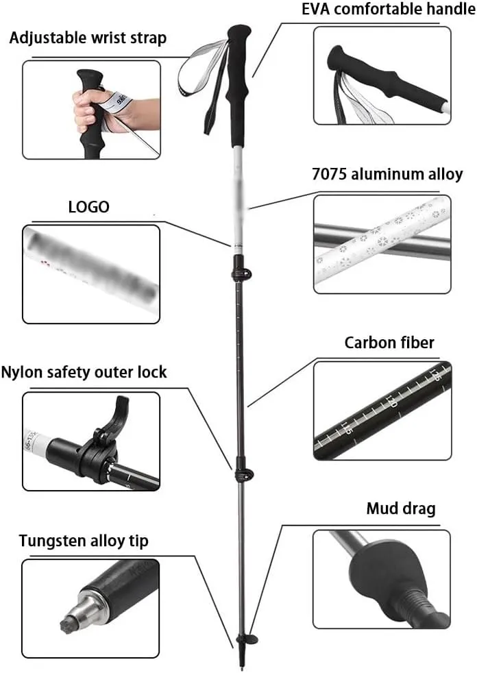 2 Pack Adjustable Trekking Poles, Lightweight Walking Sticks for Backpacking, Hiking Gear with EVA Grip, Aluminum Alloy   Carbon Fiber