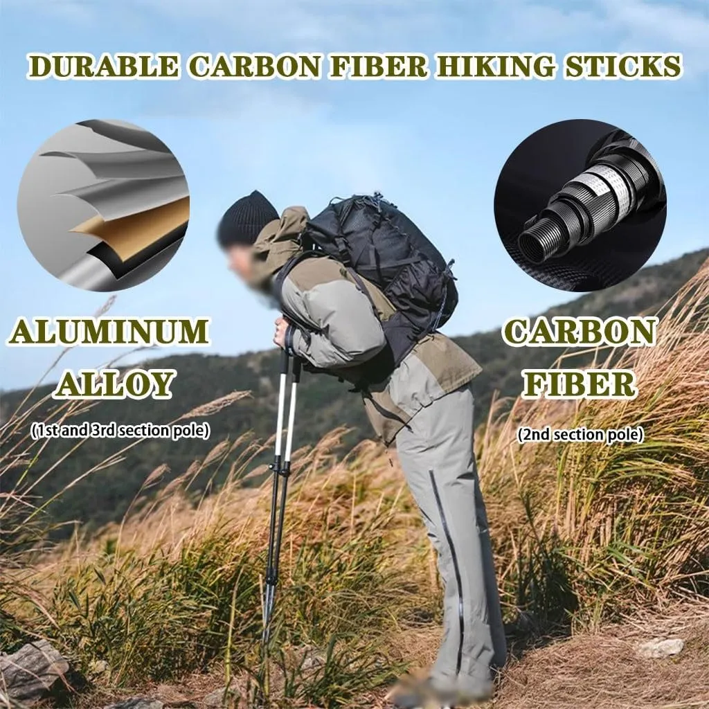 2 Pack Adjustable Trekking Poles, Lightweight Walking Sticks for Backpacking, Hiking Gear with EVA Grip, Aluminum Alloy   Carbon Fiber