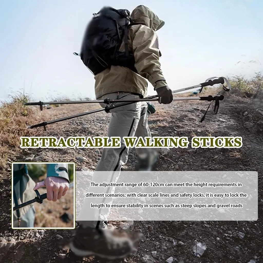 2 Pack Adjustable Trekking Poles, Lightweight Walking Sticks for Backpacking, Hiking Gear with EVA Grip, Aluminum Alloy   Carbon Fiber