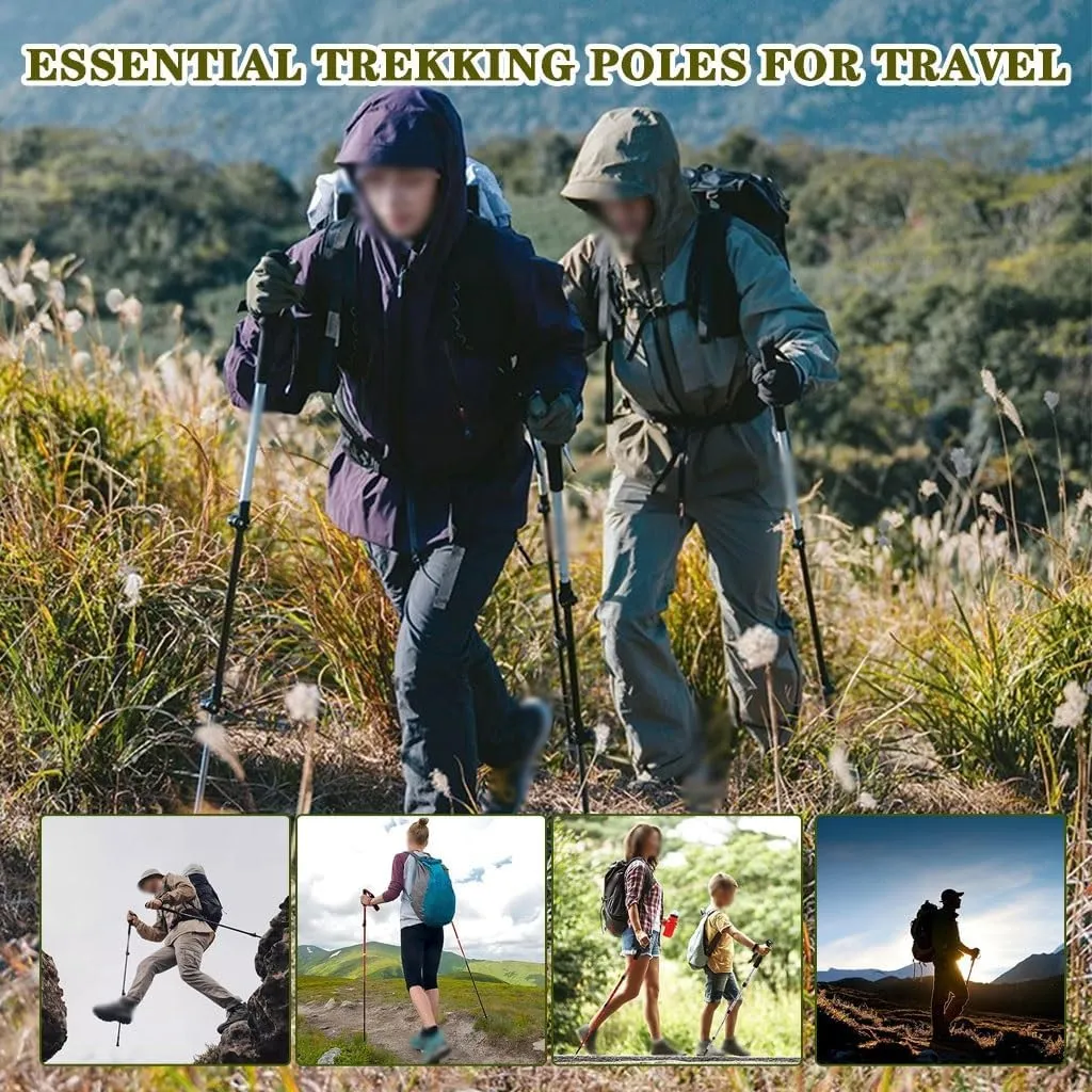 2 Pack Adjustable Trekking Poles, Lightweight Walking Sticks for Backpacking, Hiking Gear with EVA Grip, Aluminum Alloy   Carbon Fiber