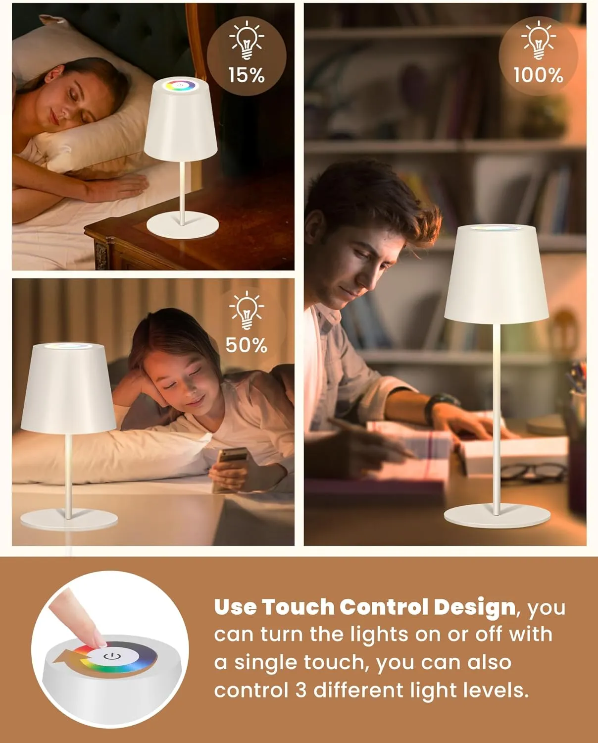 2 Pack Cordless RGB Table Lamp,Wireless Bottle Lamp,3 Level Dimming & RGB Cycle LED Portable Desk lamp,5000mAh Rechargeable Battery,Waterproof Outdoor,for Bedroom/Bars/Camping(White)