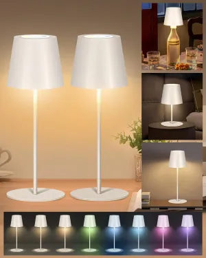 2 Pack Cordless RGB Table Lamp,Wireless Bottle Lamp,3 Level Dimming & RGB Cycle LED Portable Desk lamp,5000mAh Rechargeable Battery,Waterproof Outdoor,for Bedroom/Bars/Camping(White)