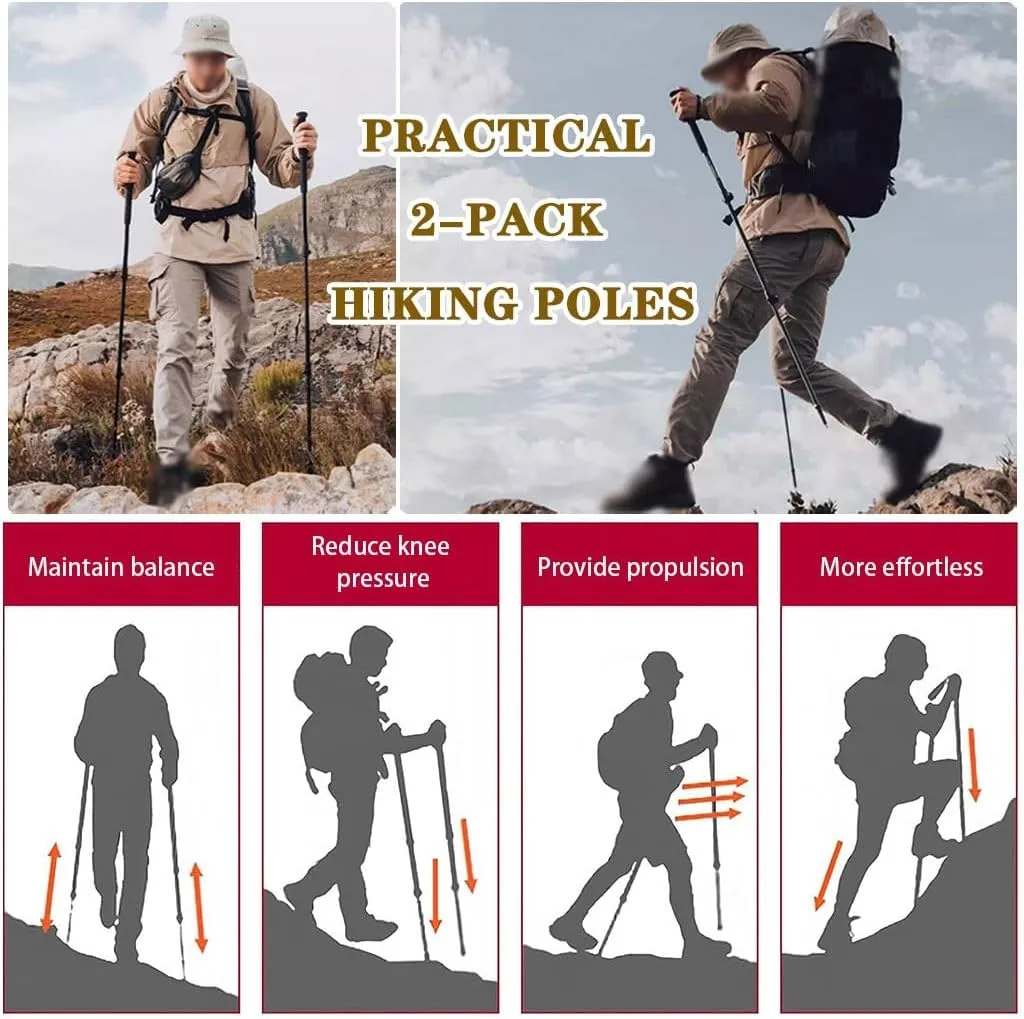 2-Pack Folding Trekking Poles, Adjustable Ultralight Walking Sticks, with EVA Grips   Quick Lock, for Men, Women