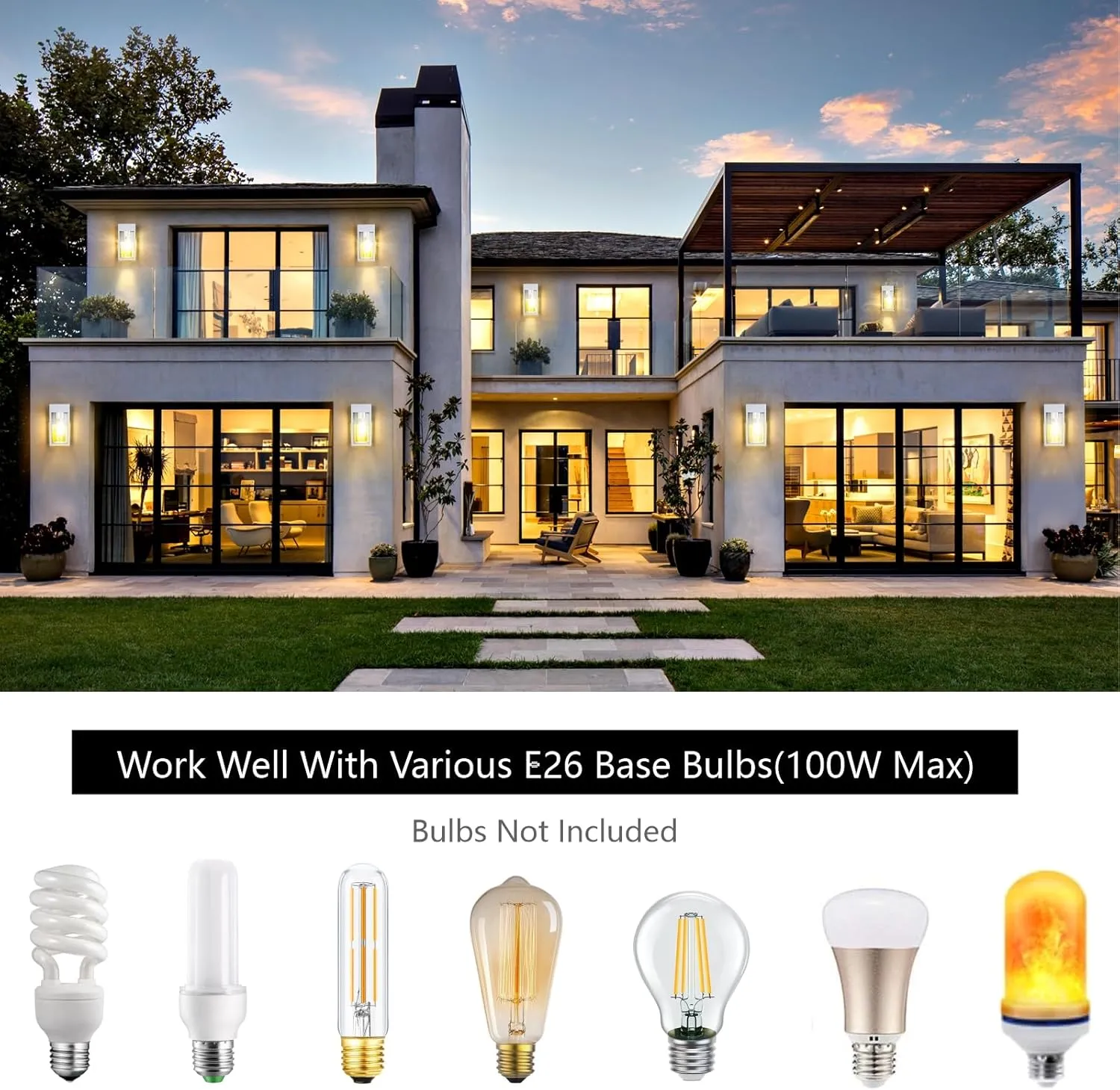 2-Pack Outdoor Wall Lights, Waterproof Exterior Light Fixtures Porch Lights with E26 Socket, Outside Wall Mount Lights for House Porch Entryway Patio Garage Front