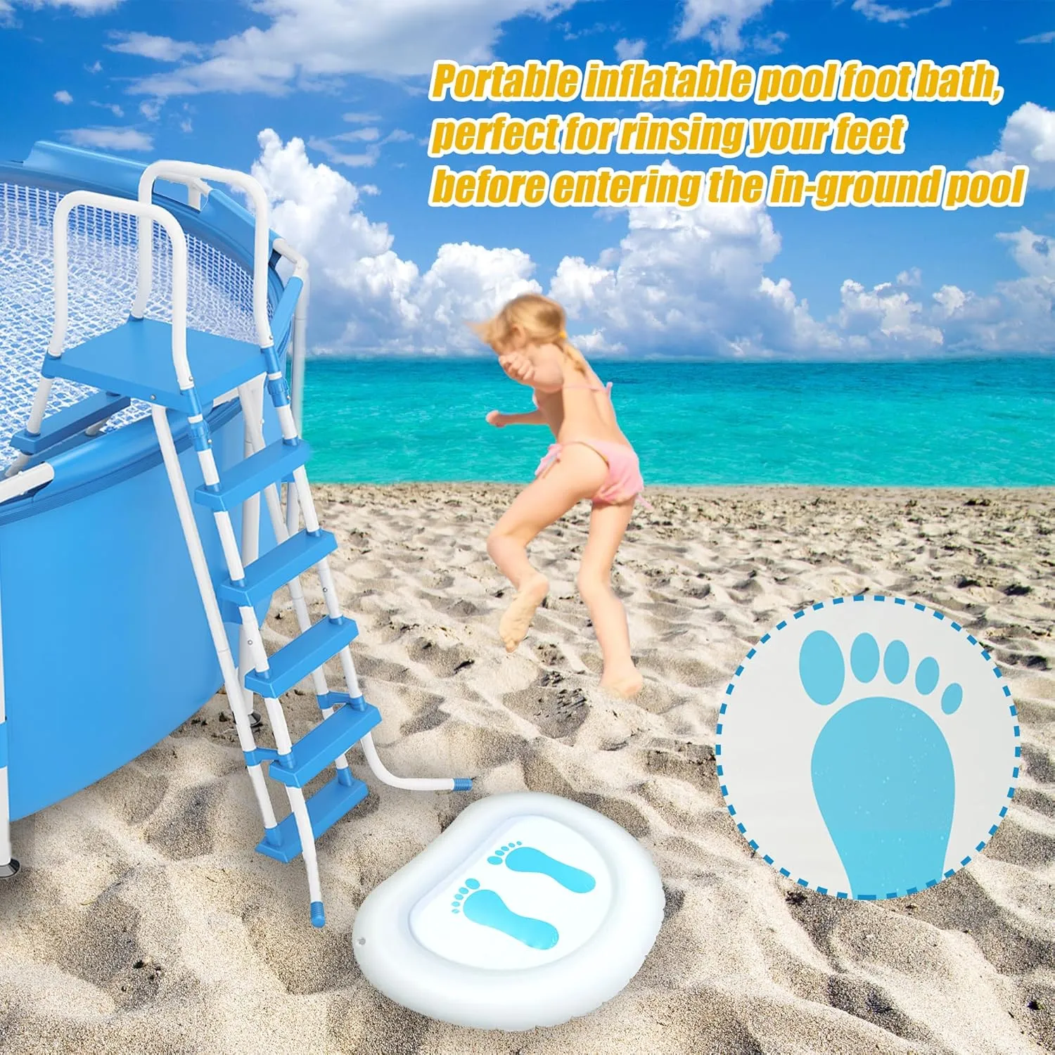 2 Pack PVC Inflatable Pool Foot Bath Basin, Folding Pool Foot Wash Basin Tub for Pool Entry Ladder, Foot Washing Basin for Above Ground Swimming Pools Hot Tub Spas Outdoor Pool Accessories