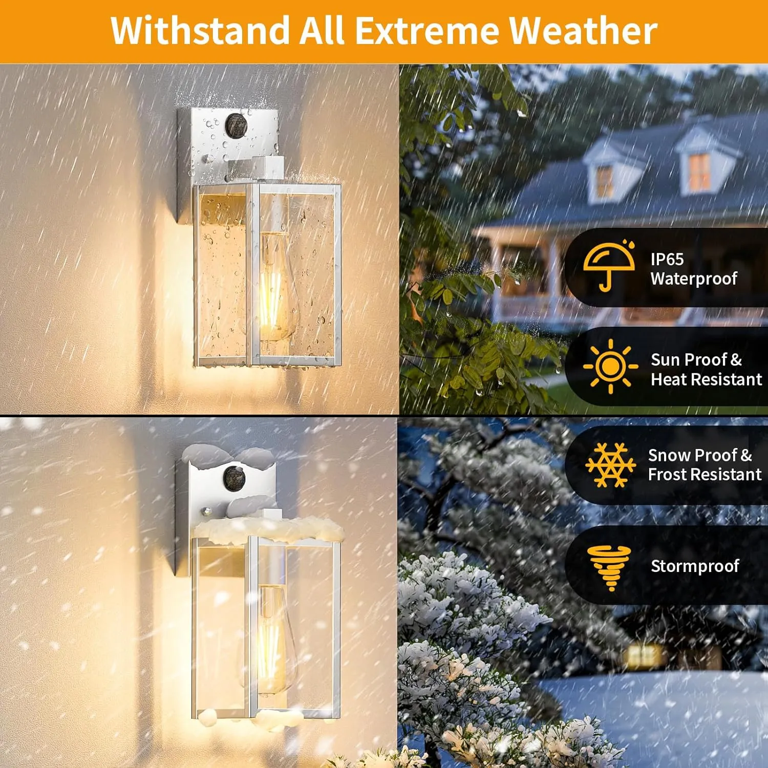 2 Pack Silver Motion Sensor Outdoor Light Fixtures Wall Mount, Dusk to Dawn Front Porch Lights for House, Exterior Wall Sconce, Waterproof Lantern Lamp,Outside Coach Light for Garage Entryway Yard