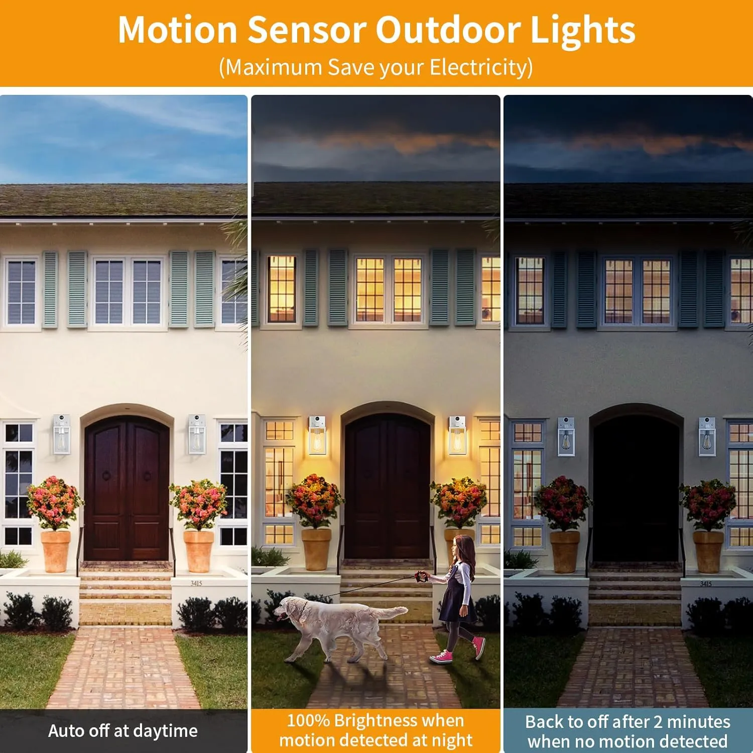 2 Pack Silver Motion Sensor Outdoor Light Fixtures Wall Mount, Dusk to Dawn Front Porch Lights for House, Exterior Wall Sconce, Waterproof Lantern Lamp,Outside Coach Light for Garage Entryway Yard