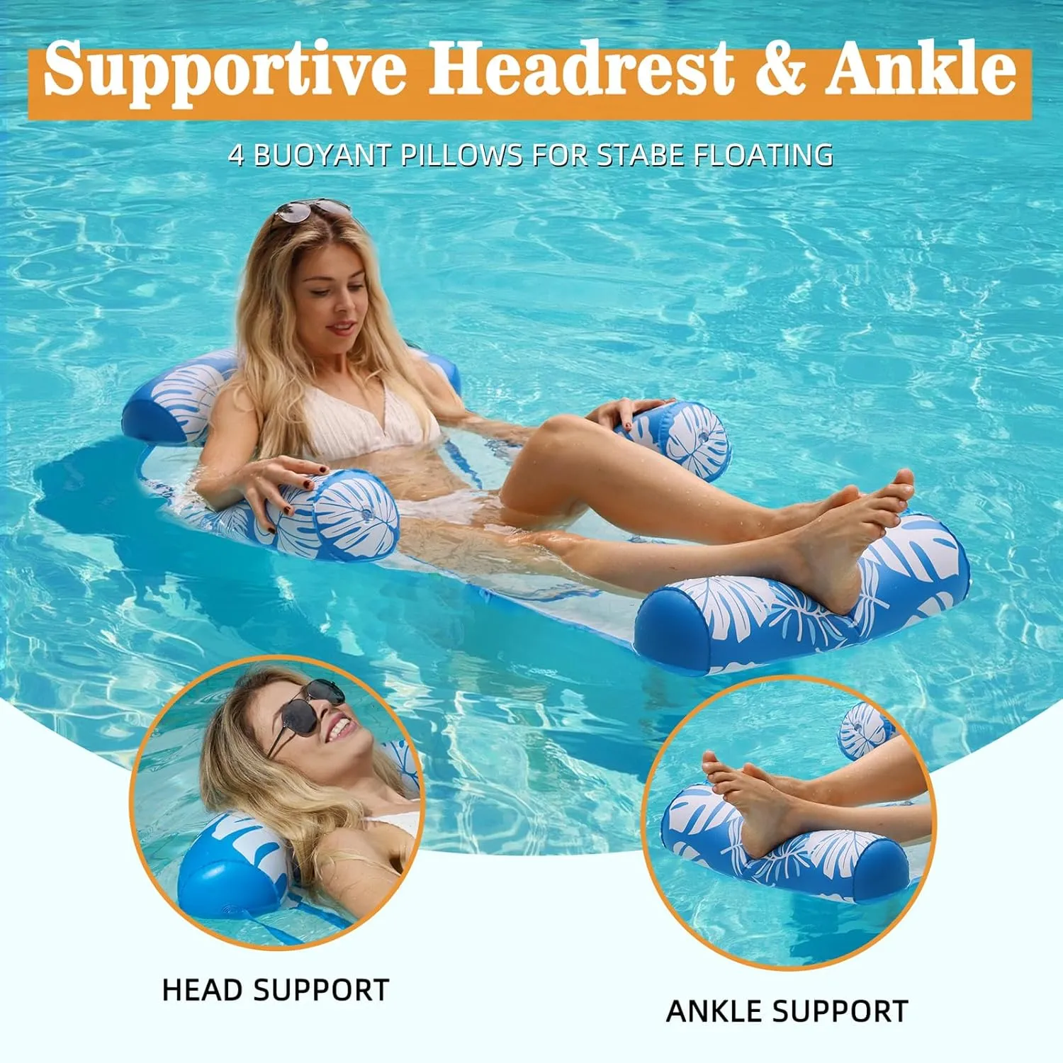 2 Packs Inflatable Pool Floats Adult, 5-in-1 Floating Lounge Chairs with Detachable Design, Blow up Pool Floats for Adult(Blue Green)