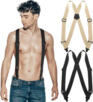 2 Pcs Side Clip Suspenders for Men Under Clothing Hidden Airport Friendly Suspenders Adjustable Plastic Clips for Hiking