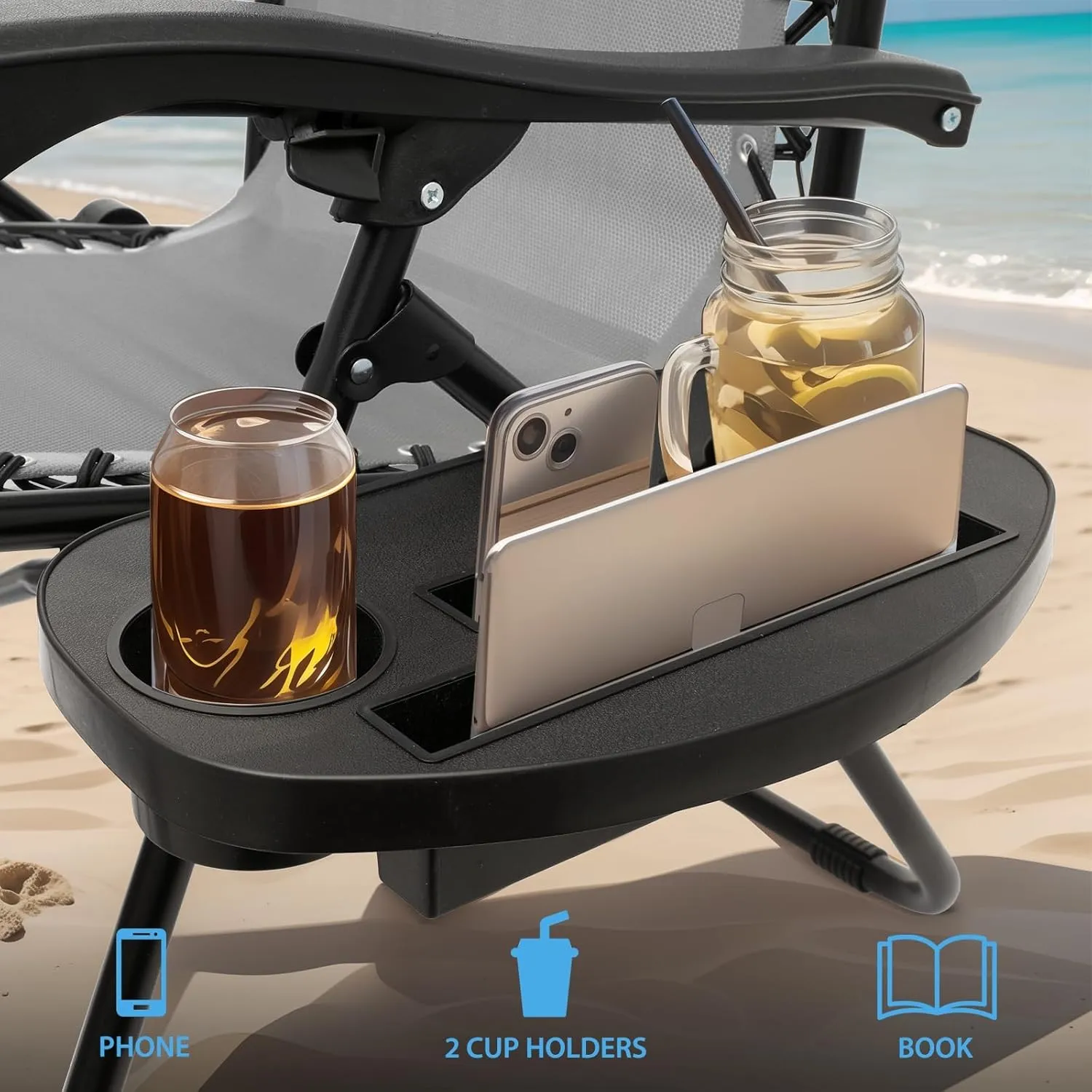 2 pcs Zero Gravity Chairs Reclining Chairs with Sunshade Canopy, Headrest, and Cup Holder for Outdoor Comfort, CAAP-BCC-B2P-GY