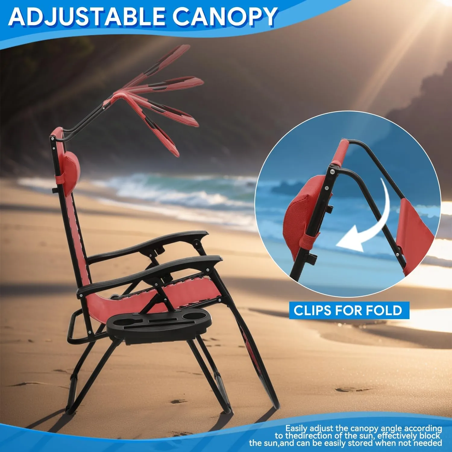 2 pcs Zero Gravity Lounge Chair with Sunshade Canopy and Pillow for Beach, Pool, and Patio, CAAP-BCC-B2P-MR