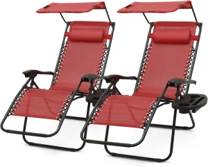 2 pcs Zero Gravity Lounge Chair with Sunshade Canopy and Pillow for Beach, Pool, and Patio, CAAP-BCC-B2P-MR