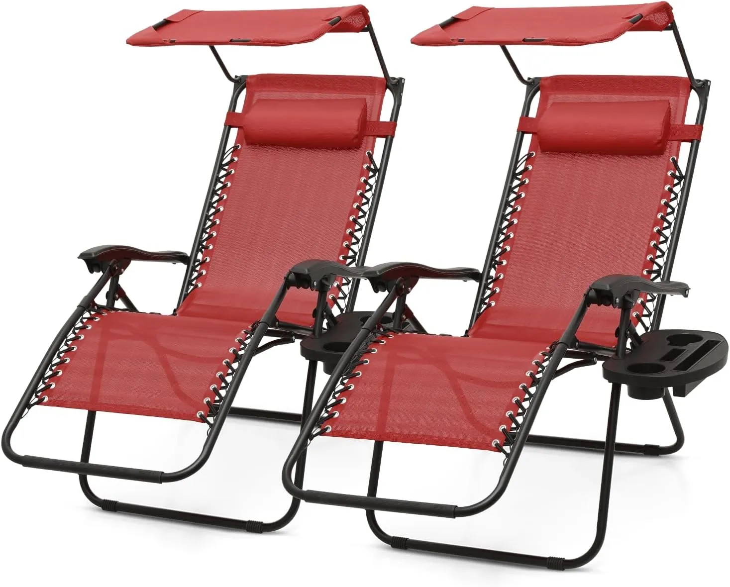 2 pcs Zero Gravity Lounge Chair with Sunshade Canopy and Pillow for Beach, Pool, and Patio, CAAP-BCC-B2P-MR