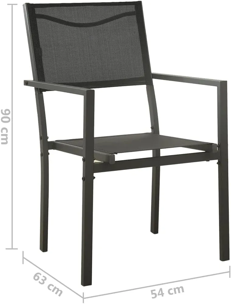 2-Piece Patio Chairs Set Textilene and Steel Outdoor Lounge Chairs Black and Anthracite for Garden, Poolside, Backyard Durable Weather-Resistant Furniture with Ergonomic Support