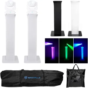 (2) Rockville RTP82W 8 ft. Adjustable White Totem Moving Head Light Stand Scrim Bag