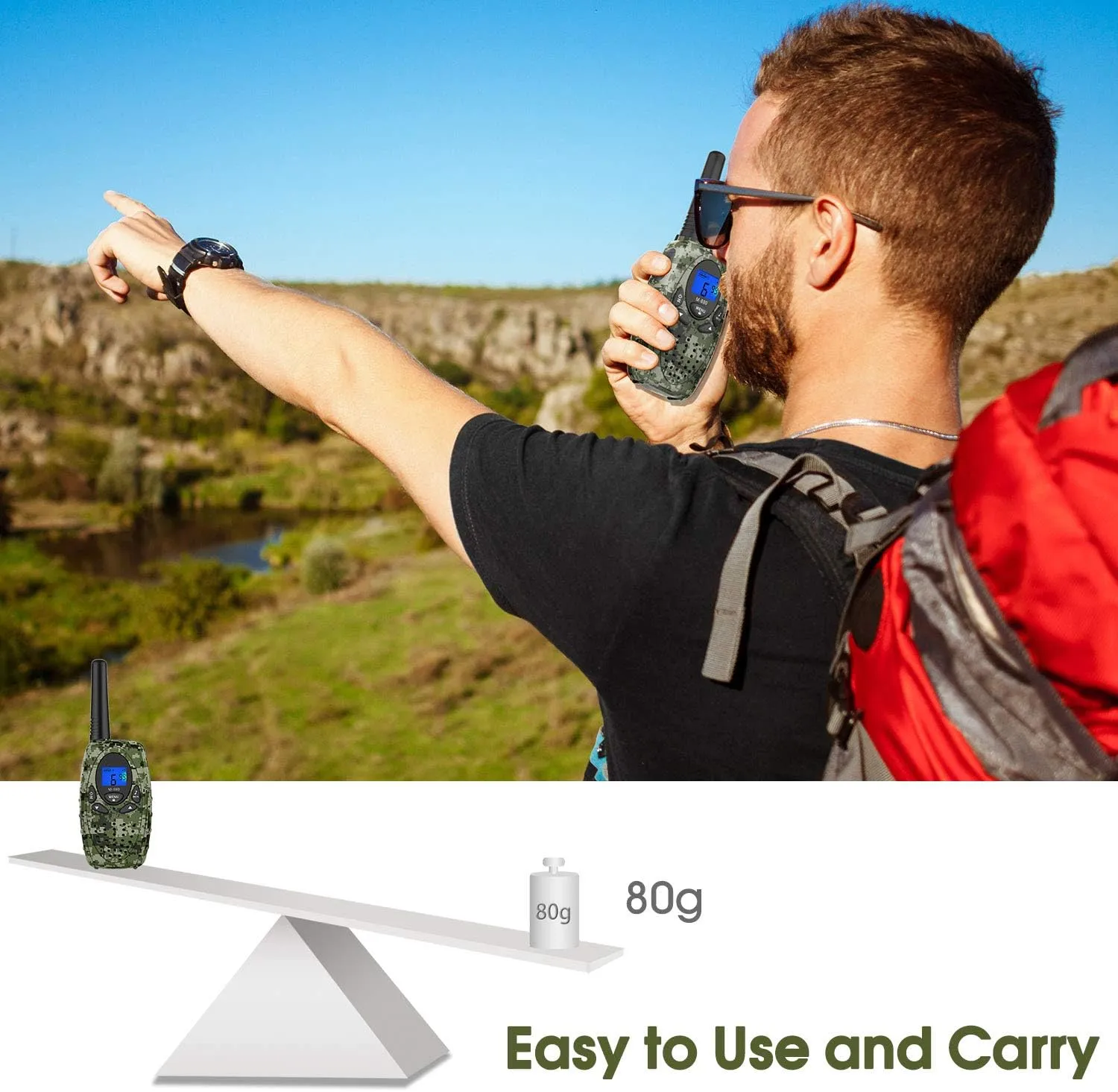 2 Way Radios Camping Accessories, Topsung M880 FRS Walkie Talkie for Adults Long Range with Mic LCD Screen/Portable Wakie-Talkie with 22 Channel for Children Hiking Hunting Fishing (Camo 2 Pack)