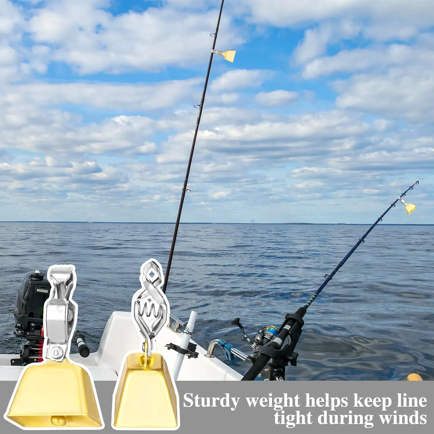 20 Pcs Fishing Bells Fishing Pole Catfish Bells Alert with Clamp Clip on Poles Catfishing Equipment Angling Rings Ice Accessories for Angling Rod Tips