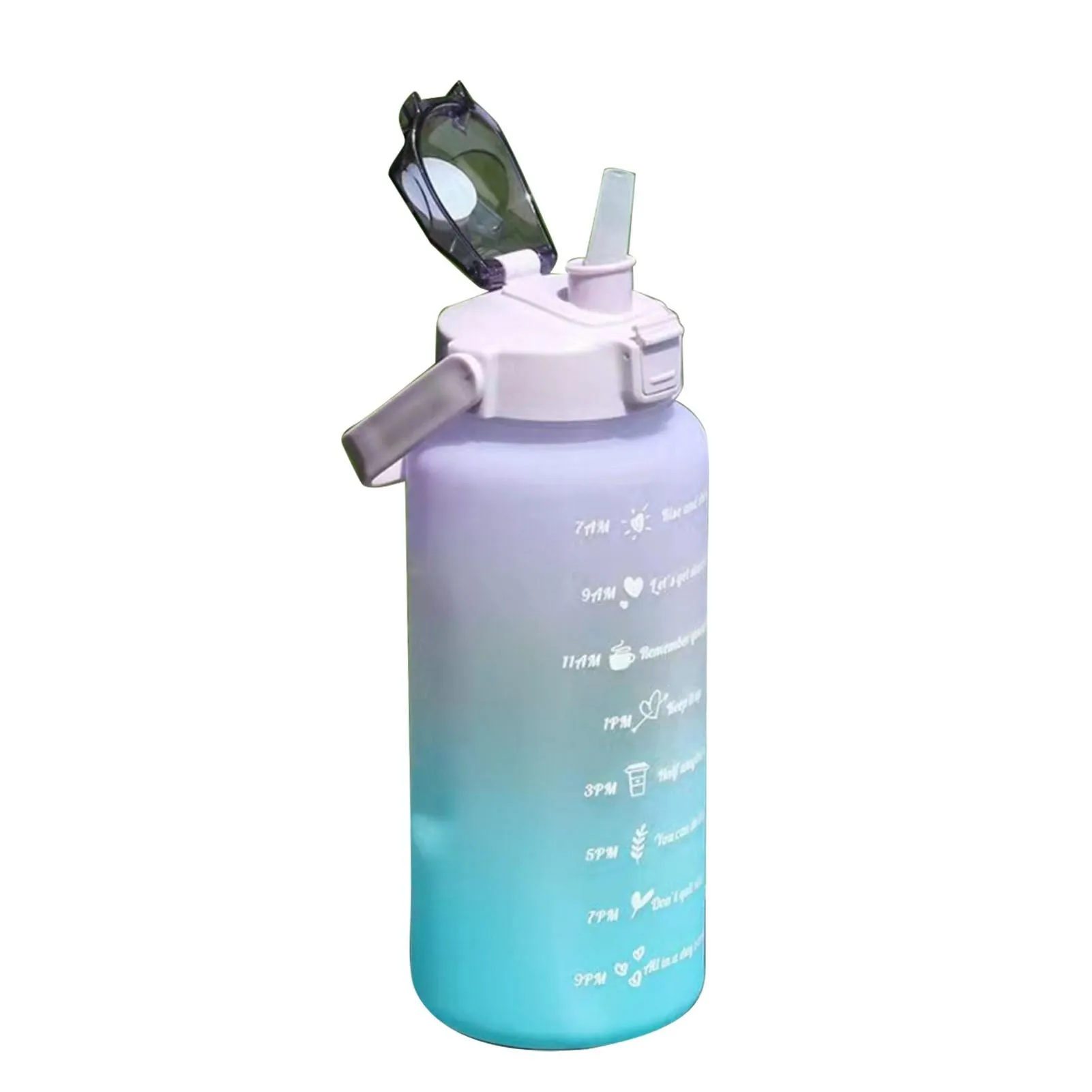 2000ml Sports Water Bottle Portable Lightweight Time Capacity Marking PC Water Bottle for Fitness Cycling Green to Purple